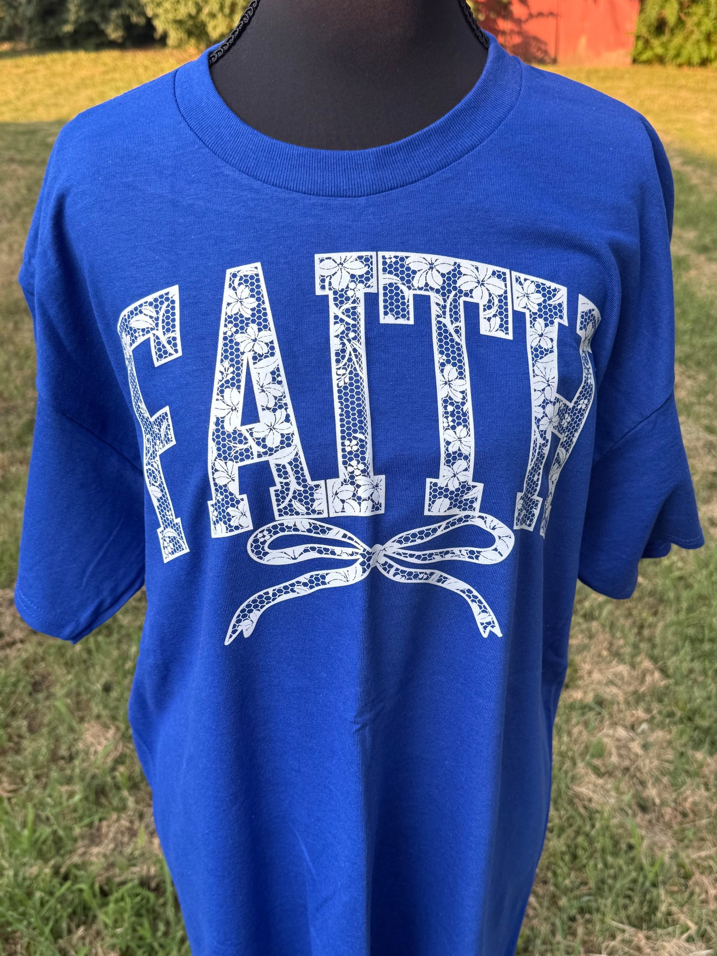 Faith custom screen print t-shirt - Royal blue - Lg