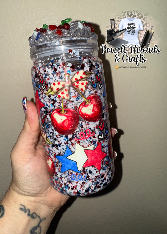 Cherries & Stars 16oz acrylic snow globe cup
