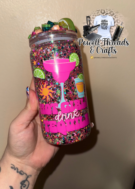 Hot girls drink tequila snow globe acrylic 16oz cup