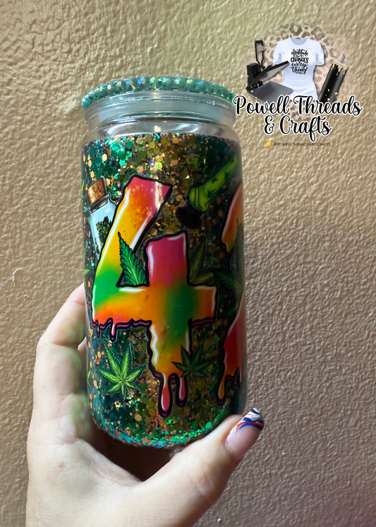 Glow in the dark 420 snow globe tumbler