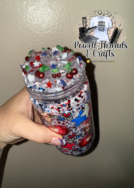 Cherries & Stars 16oz acrylic snow globe cup