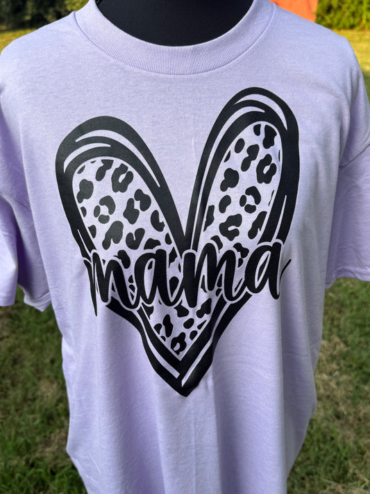 Cheetah mama heart custom screen prim t-shirt - Lavender purple - Lg