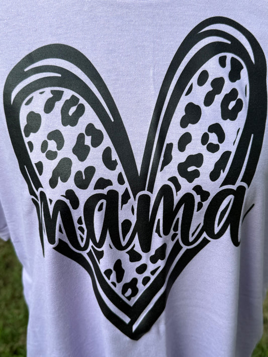 Cheetah mama heart custom screen prim t-shirt - Lavender purple - Lg
