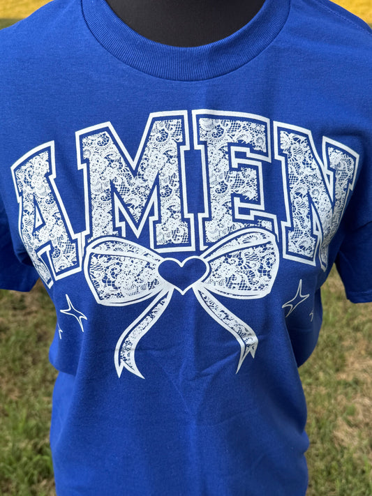 Amen custom screen print t-shirt - Royal blue - Small