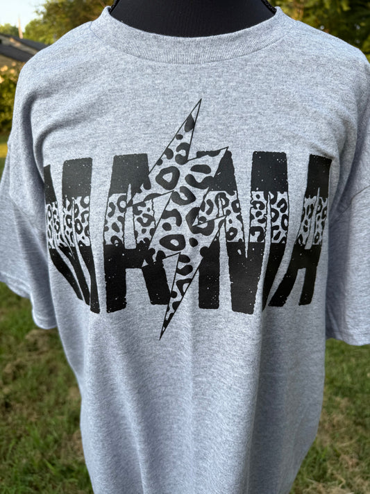 Cheetah mama custom screen print - Grey - Lg