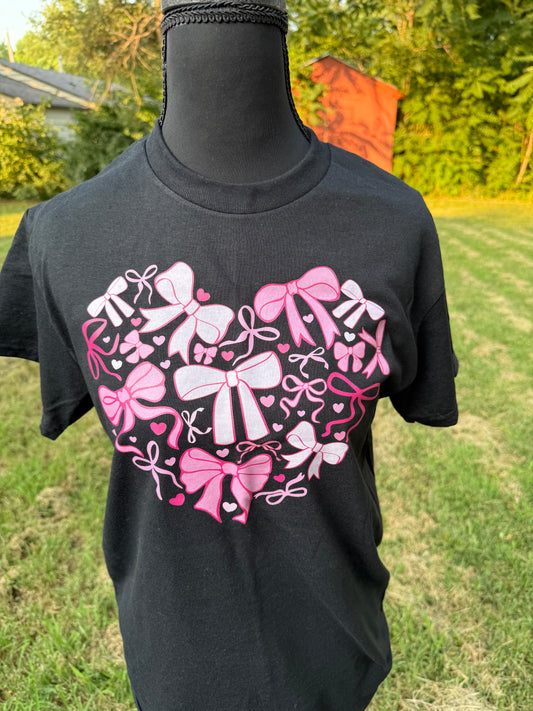 Heart bow custom DTF t-shirt - Black - Small